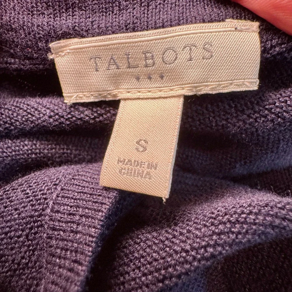 Talbots Womens Navy Blue 3/4 Sleeve Knit Sweater Top Size S‎ With Pocket